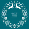 Christmas Wreath Flying Reindeer Turquoise Background