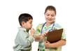 Nurse interacts with patient.