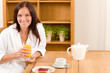 Breakfast home happy woman with orange juice Breakfast home happy woman with orange juice