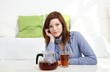 young woman and tea at home young woman and tea at home