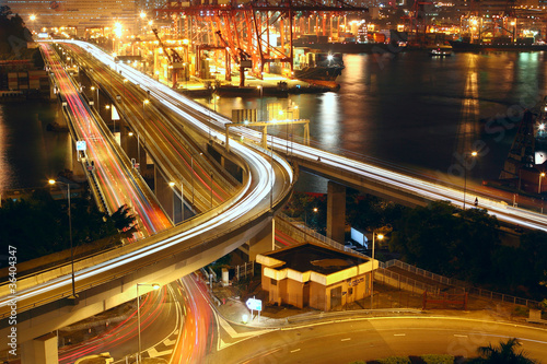 Photo: Overpass at night through the port Overpass at night through the port