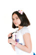 girl with sun glasses on a white background