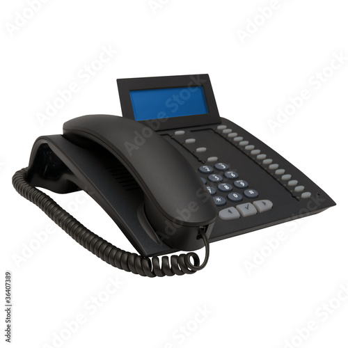 Photo: black office system phone with blue empty space display for your black office system phone with blue empty space display for your
