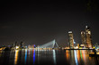 Rotterdam night view to Maas river and Erasmus bridge