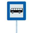 Bus Stop Sign post pole traffic road roadsign blue isolated