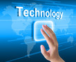 hand pushing technology button on a touch screen interface
