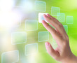 Illustration: hand pressing a button on a touch screen interface hand pressing a button on a touch screen interface