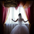 Silhouette of a beautiful bride in wedding dress