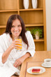 Breakfast home happy woman with orange juice Breakfast home happy woman with orange juice