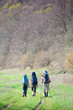 Hiking in the Crimea mountains with the kid in the carrier Hiking in the Crimea mountains with the kid in the carrier