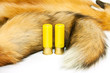 hunting gun cartridges on red fox fur background