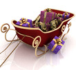 Christmas Santa sledge with gifts on a white background