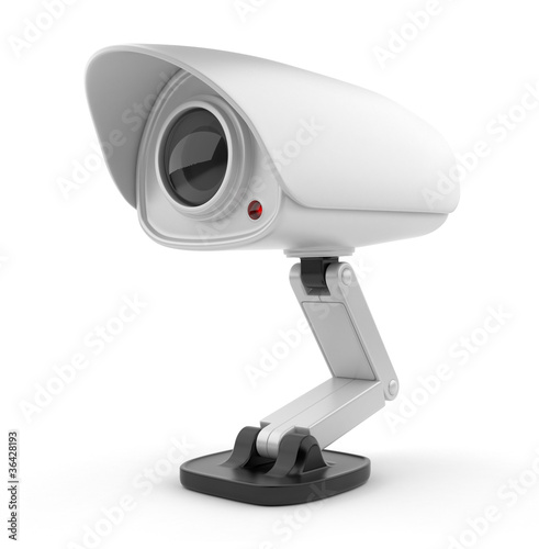 Illustration: Security white camera surveillance 3D. Safety concept. Isolated Security white camera surveillance 3D. Safety concept. Isolated