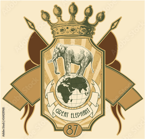 Vector: Label with the image of an elephant Label with the image of an elephant