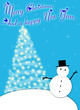 Christma con pino y muñeco de nieve.