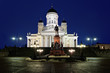 Helsinki cathedral and monument to Alexander II at evening
