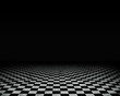 Grunge empty interior with checkered marble floor