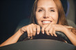 Photo: portrait beautiful young woman sitting saloon car portrait beautiful young woman sitting saloon car