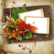 autumn frame with leaves on the old album autumn frame with leaves on the old album