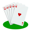 Quinte flush royale en cœur sur tapis vert