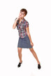 Young girl in skirt.