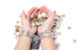 hands chained to the bank the money saved