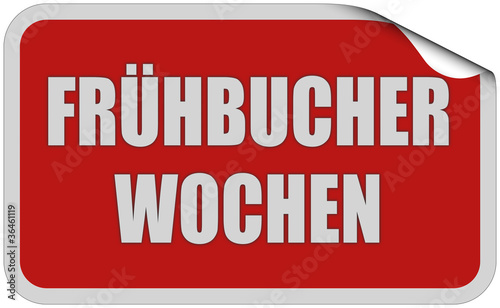 Illustration: Sticker rot eckig curl oben FRÜHBUCHER WOCHEN Sticker rot eckig curl oben FRÜHBUCHER WOCHEN