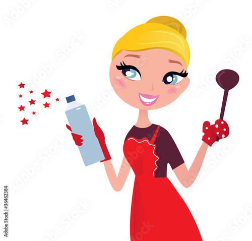 Vector: Cute Christmas cooking & cleaning Housewife, retro. Cute Christmas cooking & cleaning Housewife, retro.