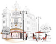 Series of street cafe in sketches Series of street cafe in sketches