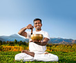 Yoga meditation with Tibetan bowl