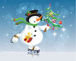 snowman with gift. Christmas, new year snowman with gift. Christmas, new year