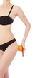 beautiful female figure with orange, isolated on white