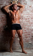 Foto: Muscle sexy young naked man leans on a brick wall Muscle sexy young naked man leans on a brick wall