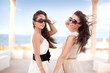 Two smiling beauties on holiday trip