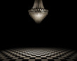 Grunge empty interior with checkered marble floor