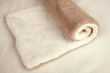 Roll of beige double-sided fur material