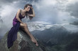 Perfect brunette beauty on a mountain