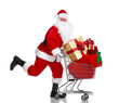 Santa Claus with gifts and shopping trolley. Santa Claus with gifts and shopping trolley.