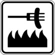 Grillen Wurst Gabel Flammen Schild Zeichen Symbol