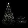 Christmas tree with swirls and floral elements on black backgrou