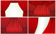Set of backgrounds with red velvet curtain. Vector illustration.