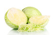 sliced ​​green cabbage isolated on white