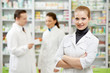 Pharmacy chemist woman in drugstore