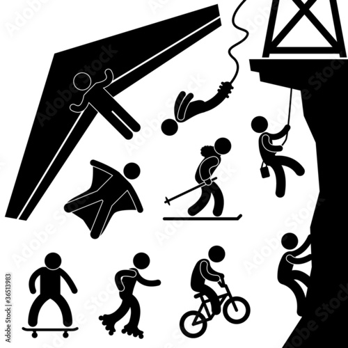 Vector: Extreme Sport Hang Glider Bungee Jump Rock Climb Skating Extreme Sport Hang Glider Bungee Jump Rock Climb Skating