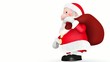 Santa Claus carries bag with presents
