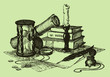 Vector still life of compass, hourglass, books Vector still life of compass, hourglass, books
