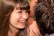 young couple happy sitting on grass, love relationship