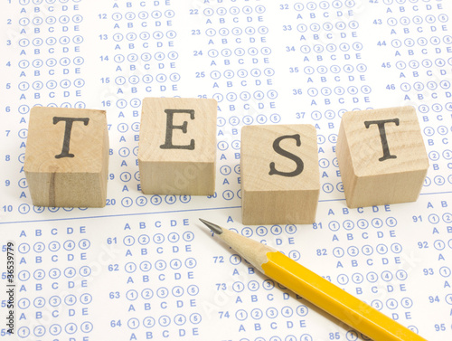 Photo: Scantron TEST blocks and pencil. Scantron TEST blocks and pencil.