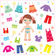 Paper doll with clothes set. vector