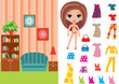 Paper doll with a set of clothes and a room